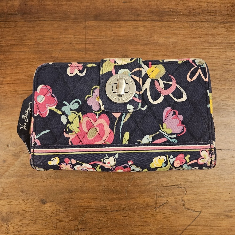 Vera Bradley Ribbons Signature Cotton Turnlock Wallet Zip Around